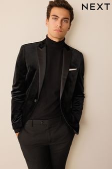 Black Regular Fit Velvet Blazer (C28348) | $138