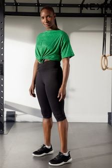 Black Next Active Sports Yoga Wrap Waist Capri Leggings (C28379) | $27
