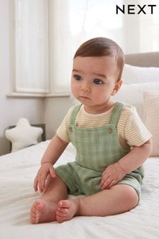 Green 2 Piece Baby Dungarees and Bodysuit Set (0mths-2yrs) (C28486) | €16 - €18