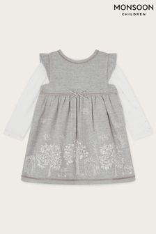 Monsoon Baby Grey Tree Stitch Detail Pinafore And T-Shirt Set (C28517) | €43 - €48