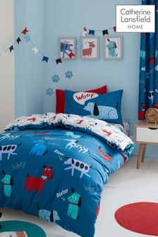 Catherine Lansfield Blue Woofing Dogs Reversible Duvet Cover And Pillowcase Set (C28630) | €17.50 - €28