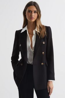 Reiss Black Laura Double Breasted Twill Blazer (C28970) | TRY 6.875