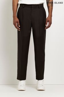 River Island Tapered Pleat Brown Twill Trousers (C29014) | ₪ 196