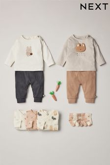 Bež krem zajček - 4-delni komplet majic in legic za dojenčke (0 mesecev–2 let) (C29523) | €28 - €31