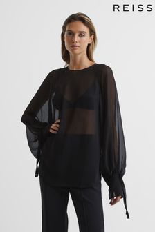 Черный - Полумесяная блузка с пышными рукавами Reiss Liv (C29537) | €210
