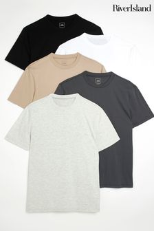 River Island Black Slim T-Shirts 5 Pack (C29687) | KRW74,700