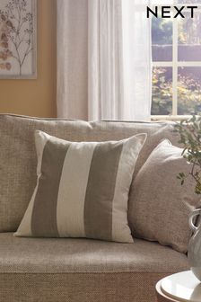 Natural Linford Velvet and Linen Square Stripe Cushion (C29729) | TRY 478