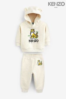 Kremowy dziecięcy dres Kenzo Kids z bluzą z kapturem, logo i tygrysem (C30014) | 517 zł - 565 zł
