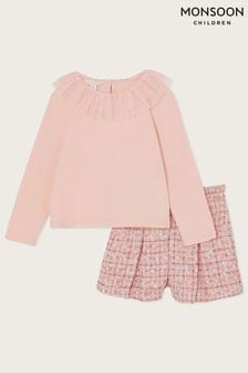 Monsoon Pink Top and Tweed Shorts Set (C30019) | AED162 - AED183