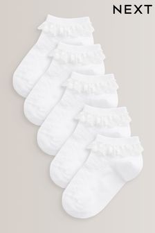 White Cotton Rich Ruffle Trainer Socks 5 Pack (C30127) | €12 - €14