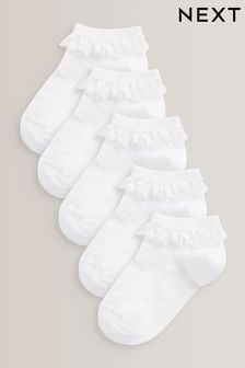 White Cotton Rich Ruffle Trainer Socks 5 Pack (C30127) | $15 - $17