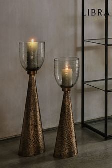Libra Gold Sandbanks Large Glass Floor Standing Candle Holder (C30133) | $204