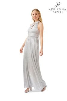 Adrianna Papell Silver Metallic Mesh Gown (C30143) | $427