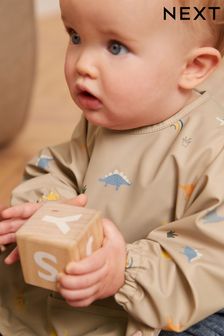 Dino-Detail/Beige/Creme - Baby-Lätzchen mit Ärmeln (6 Monate bis 3 Jahre) (C30144) | 9 €