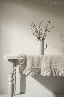 Truly Grey Linen Ruffle Table Cloth (C30238) | €177