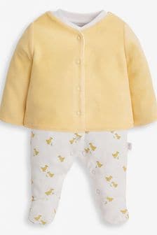JoJo Maman Bébé Yellow Duck 2-Piece Baby Sleepsuit & Velour Jacket Set (C30322) | AED155