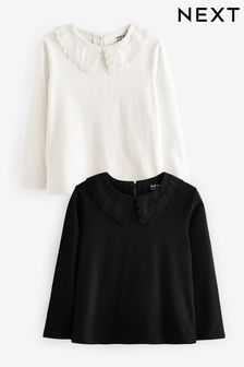 Black/Cream Embroidered Collar Tops 2 Pack (3-16yrs) (C30351) | $24 - $34