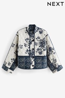 Navy Blue Quilted Floral Jacket (C30658) | $103