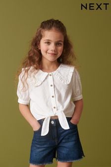 White Puff Sleeve Tie Front Blouse (3-16yrs) (C30720) | $41 - $59