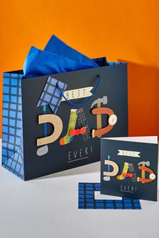 Blue Father's Day Dad Large Gift Bag and Card Set