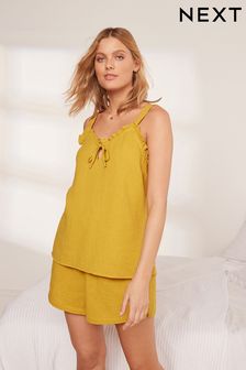 Yellow Crinkle Cotton Cami Short Pyjama Set (C30756) | €12