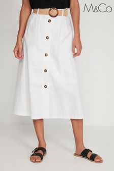 M&Co White Linen Button Through Skirt (C30823) | €21