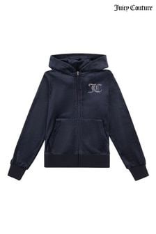 Juicy Couture Velours-Kapuzenjacke mit Reißverschluss und Strassverzierung, Blau (C30841) | 47 € - 56 €