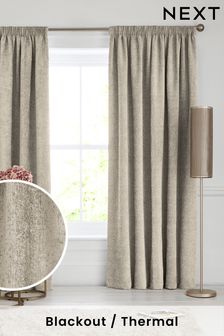 Natural Heavyweight Chenille Pencil Pleat Blackout/Thermal Curtains (C30909) | TRY 1.972 - TRY 4.649
