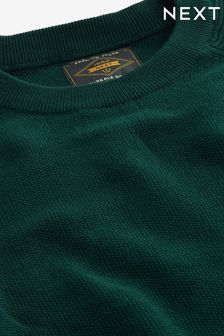 Zelená - Svetr s výstřihem ke krku - Pletený svetr s texturovanými rukávy (C31031) | 880 Kč
