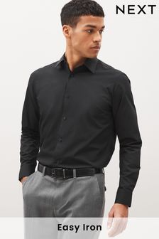 Black Regular Fit Single Cuff Easy Care Shirt (C31046) | $46