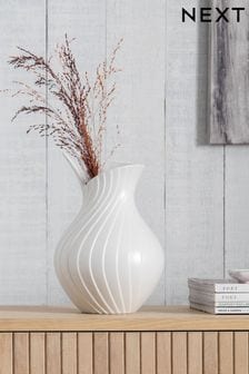 White Pleated Ceramic Vase (C31091) | SGD 42
