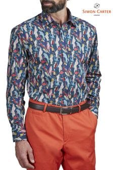 Simon Carter - Blauw overhemd met tropische vogelprint (C31098) | €103