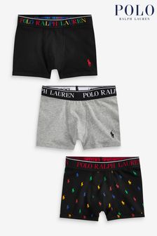 Черный/серый - Набор из 3 хлопковых боксеров-боксеров для мальчиков Polo Ralph Lauren логотипом (C31109) | €47