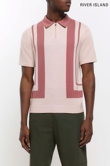 River Island Strick-Poloshirt mit Blockstreifen, Pink (C31119) | 25 €