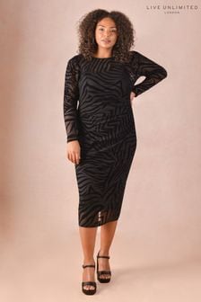 Live Unlimited Curve Figurbetontes Kleid mit Unterkleid und geflocktem Zebramuster, Schwarz (C31391) | 51 €