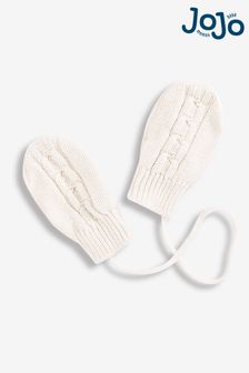 JoJo Maman Bébé Cream Cream Cable Knit Pop-On Mittens (C31407) | NT$540