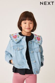 Mid Blue Tapestry Embroidered Frill Collar Denim Jacket (3-16yrs) (C31451) | €19 - €23