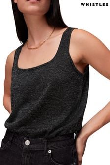 Črna svetleča pletena majica brez rokavov s kvadratnim izrezom Whistles (C31743) | €35
