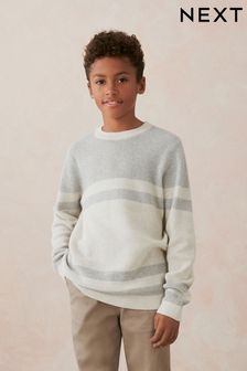 Bela - Teksturiran pulover z okroglim ovratnikom in barvnimi bloki (3–16 let) (C31751) | €11 - €15