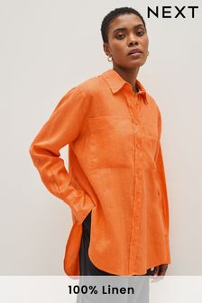 Orange 100% Linen Long Sleeve Curved Hem Shirt (C31954) | €25