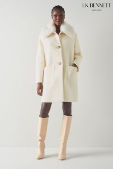 LK Bennett Cream Aster Wool-Blend Bouclé Faux Fur Collar Coat (C32102) | 617 €