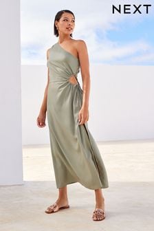 Sage Green One Shoulder Cut Out Midi Dress (C32266) | €21