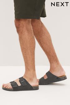 Black Leather Double Strap Sandals (C32295) | kr520