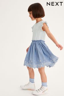 Blau, Blumenstickerei - Kleid mit Rock (3-16yrs) (C32298) | 18 € - 24 €