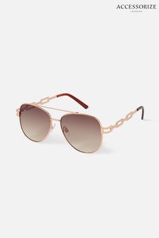 Accessorize Gold Annabel Chain Aviators Sunglasses (C32333) | KRW24,600