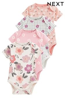 Beige Cream/Lilac Purple Floral Baby Short Sleeve Bodysuits 4 Pack (C32369) | R256 - R329