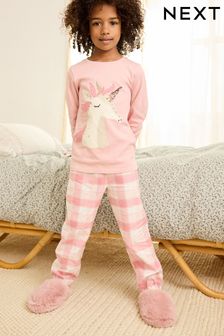 Розовый с единорогом - Тканая пижама в клетку (3-16 лет) (C32408) | €24 - €32