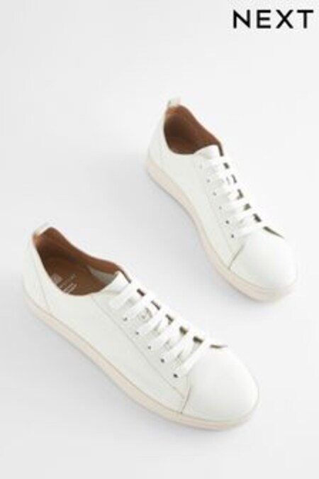 White Signature Forever Comfort® Leather Raw Cut Trainers (C32548) | $113