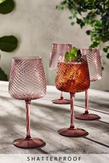 Set of 4 Pink Sienna Plastic Picnic Wine Glasses (C32674) | $45