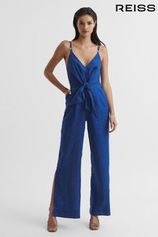 Reiss Bright Blue Ana Linen Jumpsuit (C32717) | SGD 491